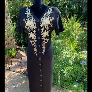 Woman’s Carole Little Black and gold knit dress